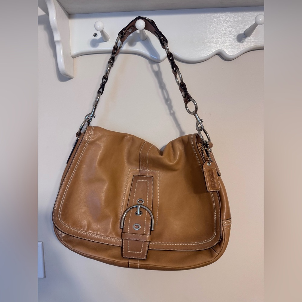 Coach Brown Leather Shoulder Bag with Chain Strap